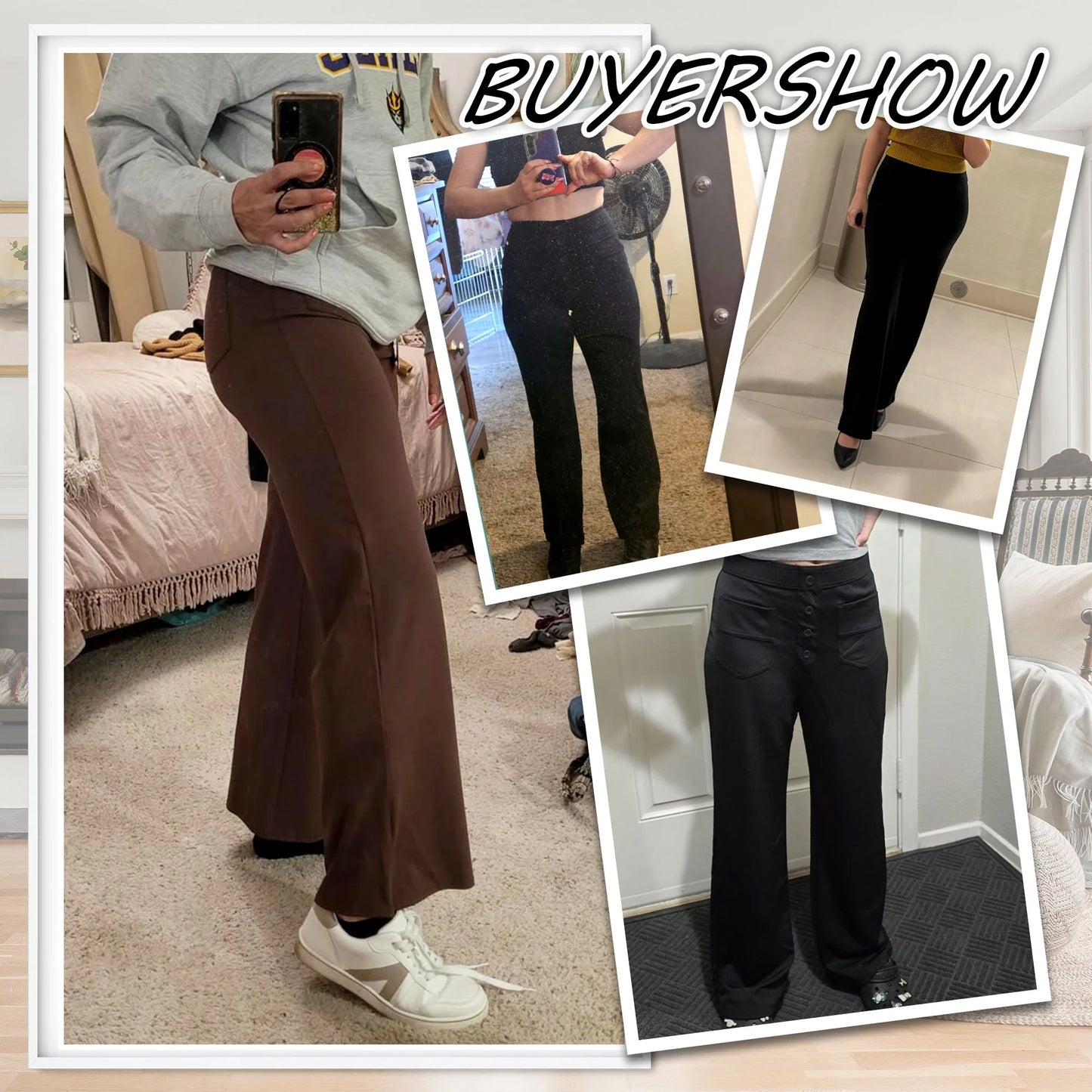 Womens Straight Leg Pants High Waisted Button Stretchy Business Work Casual Trousers Multiple Pockets Pants for Womens Clothes Elastic Waisted Slacks Casual