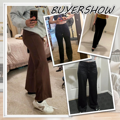 Womens Straight Leg Pants High Waisted Button Stretchy Business Work Casual Trousers Multiple Pockets Pants for Womens Clothes Elastic Waisted Slacks Casual
